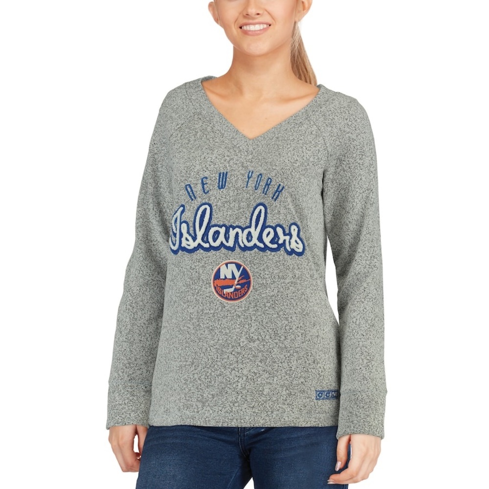 New York Islanders Womens Medium CCM Gray Comfy Crew V-Neck Sweater